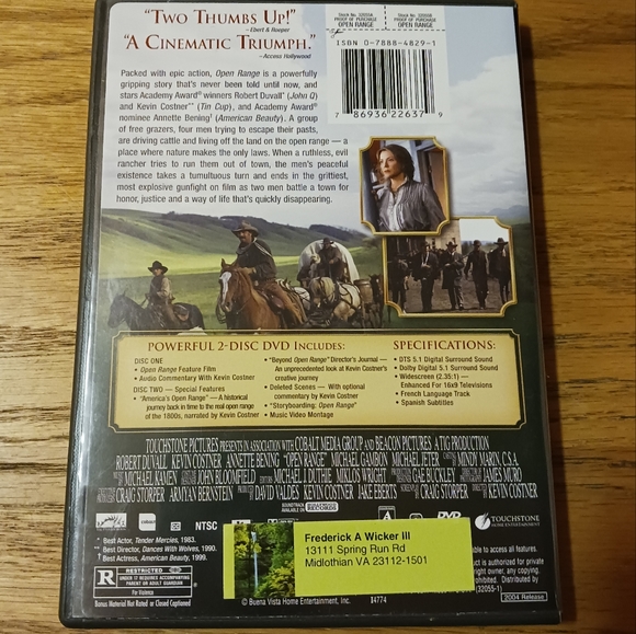 OPEN RANGE Special Edition on DVD Kevin Costner - Picture 2 of 2